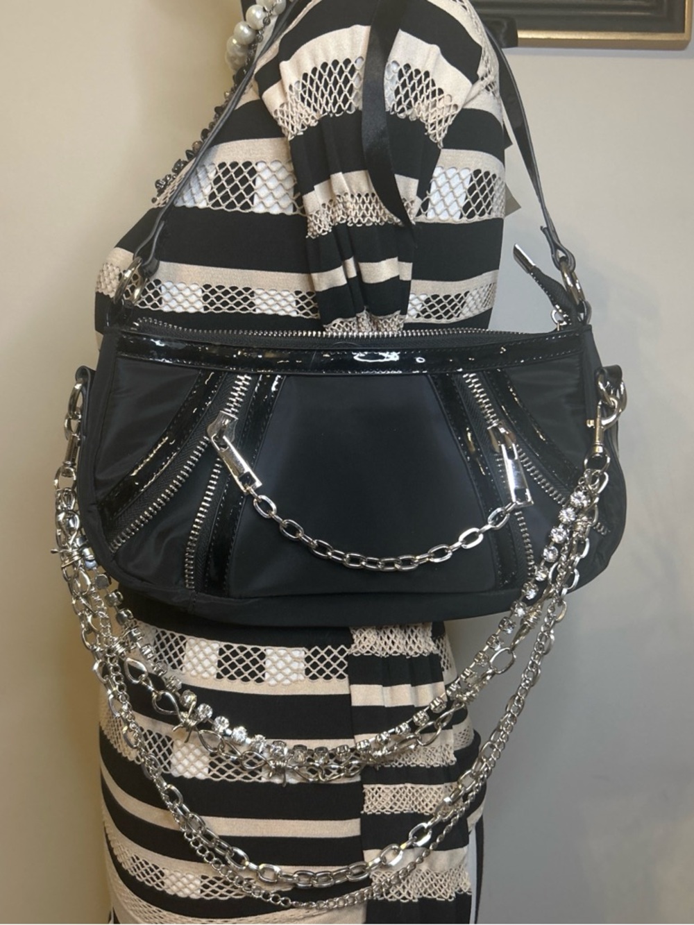 Poster Girl Black Chain-Accent Shoulder bag